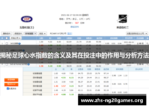 揭秘足球心水指数的含义及其在投注中的作用与分析方法 揭秘足球心水指数的含义及其在投注中的作用与分析方法