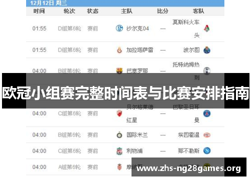 欧冠小组赛完整时间表与比赛安排指南 欧冠小组赛完整时间表与比赛安排指南